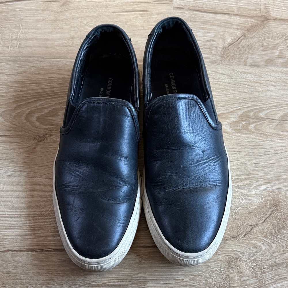 Common Projects Black Leather Slip-On Shoes - Men 10